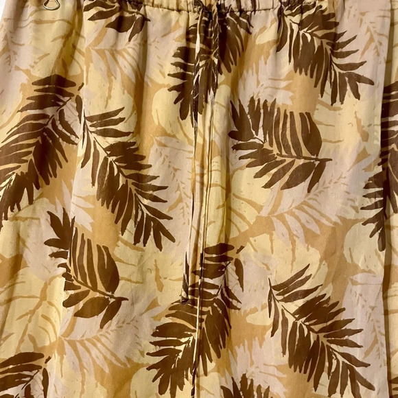 Allison Taylor 100% Silk Tropical Leaf Gold Beige Brown Print Skirt Size XL - Picture 2 of 7